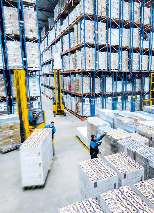 Drei Kollegen arbeiten im Nordfrost-Lager.